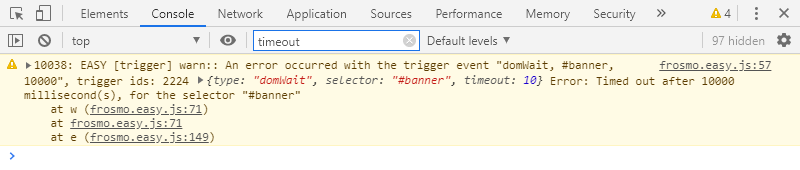 Checking the console for a trigger timeout warning