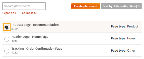 Selecting the placement for the recommendation slider modification