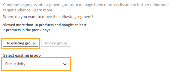 Moving the segment to an existing segment group