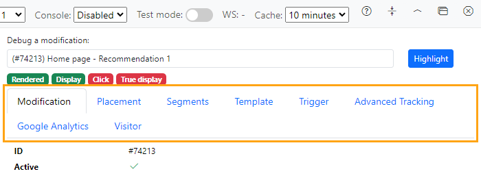 Viewing detailed information about the modification or an associated component