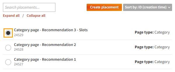 Selecting the placement for the recommendation modification