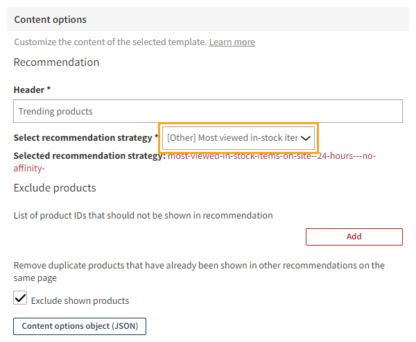 Updating the modification content to use the new recommendation strategy