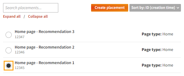 Selecting the placement for the recommendation modification