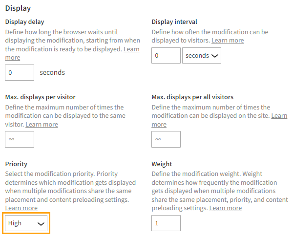 Defining the priority for the recommendation modification