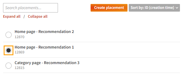 Selecting the placement for the recommendation modification