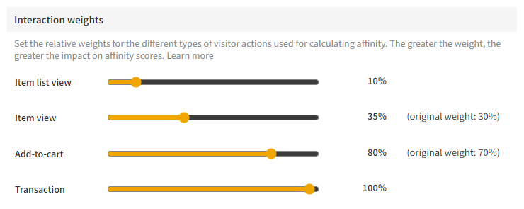 Setting the affinity interaction weights for a site