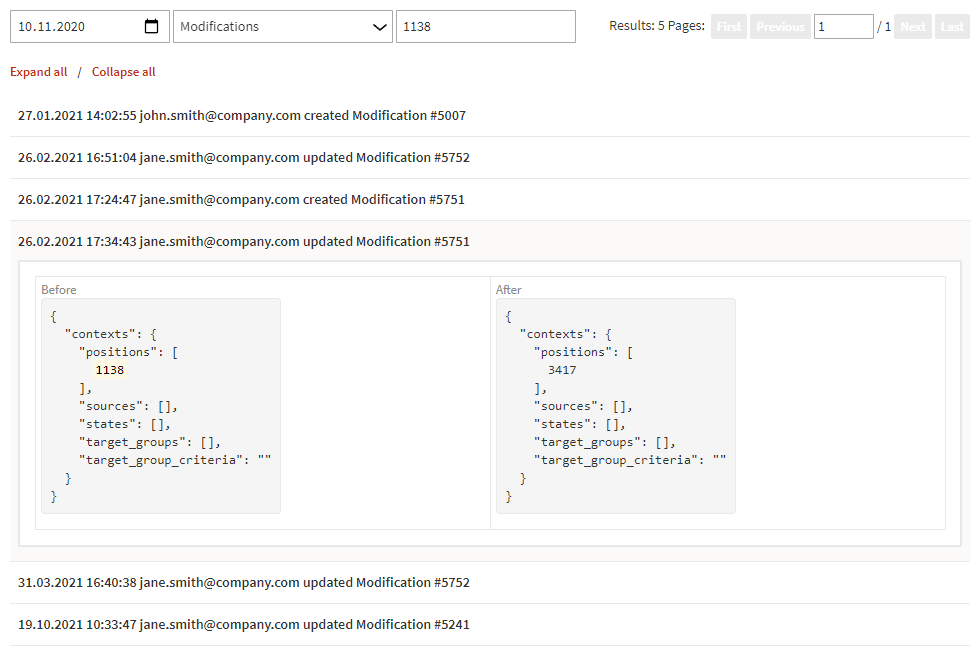 Activities filtered by feature type and text string