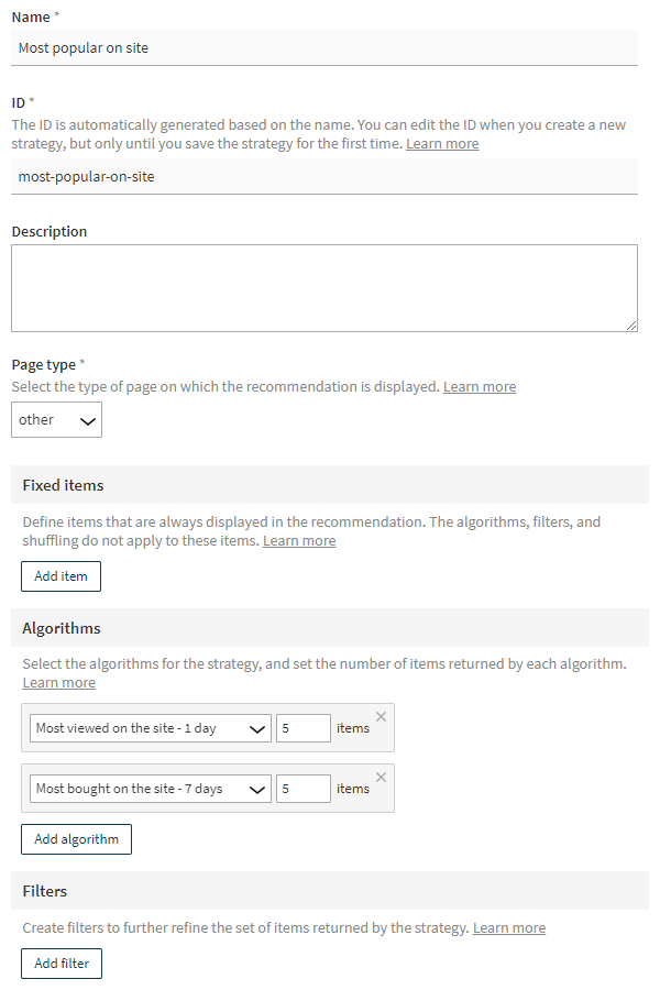 Recommendation strategy in the Control Panel