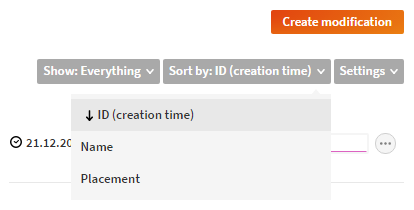 Modifications overview sort