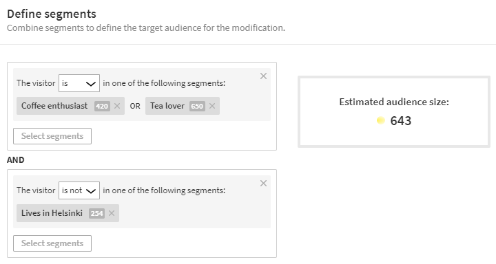 Segment and estimated audience sizes