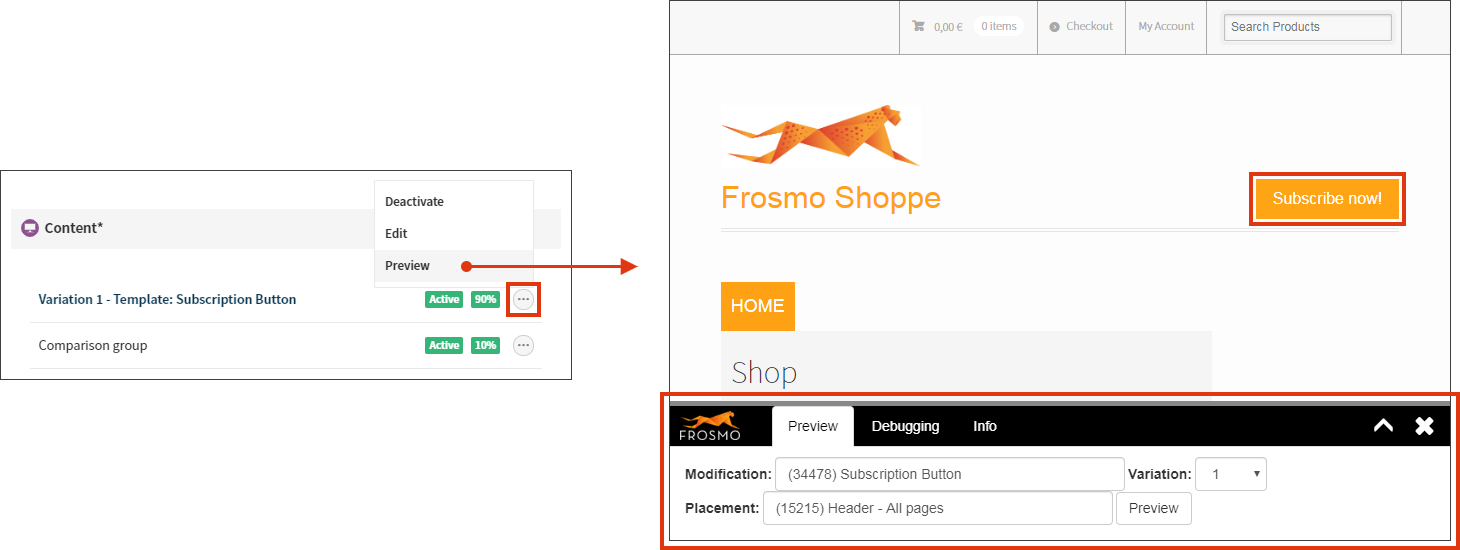 Previewing a variation from the Control Panel