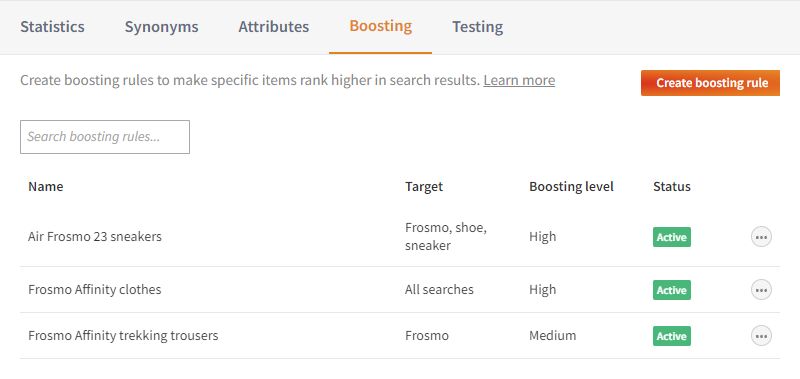 Boosting rules in the Frosmo Control Panel