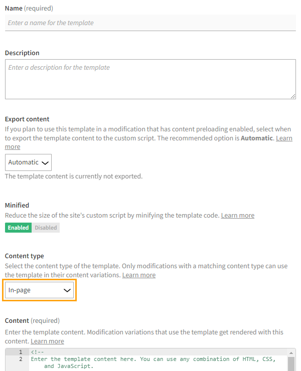 Creating a new template with content type