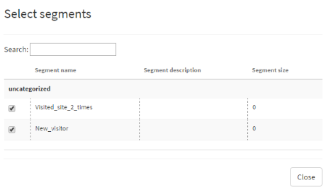 Selected segments persist visually in the segment selection pop-up