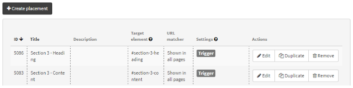 Duplicating a placement