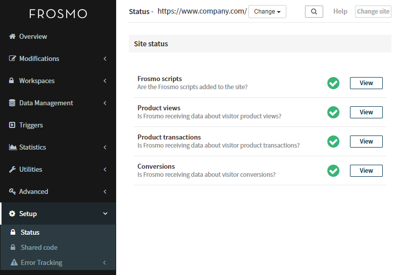 Viewing site status in the Control Panel