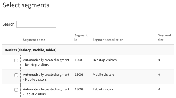 Segment ID displayed in a dedicated column when adding segments to a modification