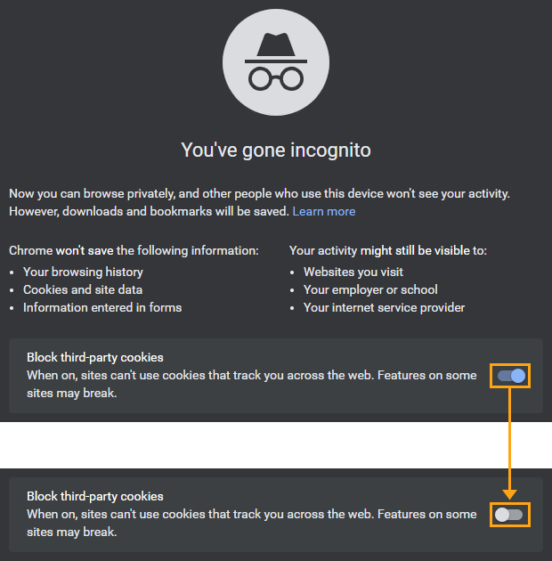 Allowing third-party data data in incognito mode