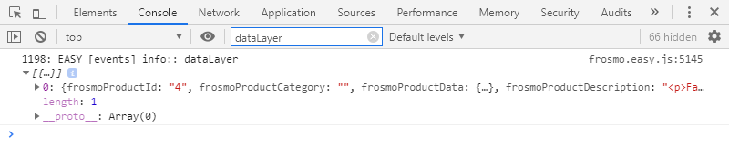 dataLayer event in the console