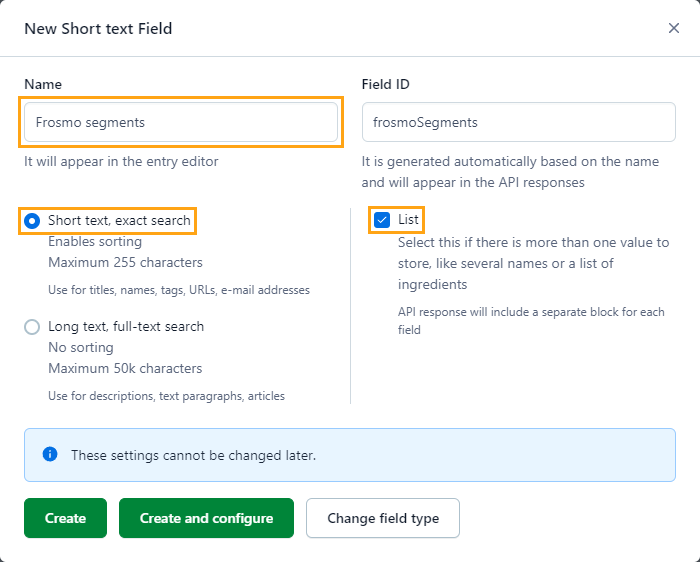 Segment selector field settings