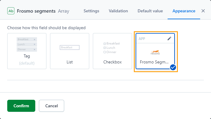 Segment selector field appearance