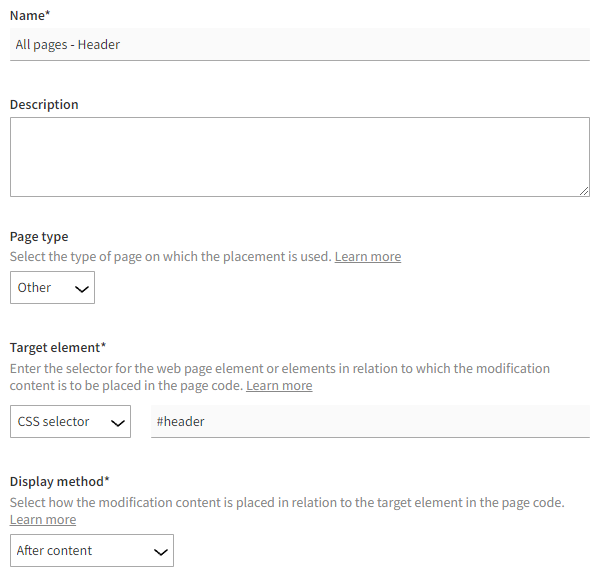 Hero banner placement settings