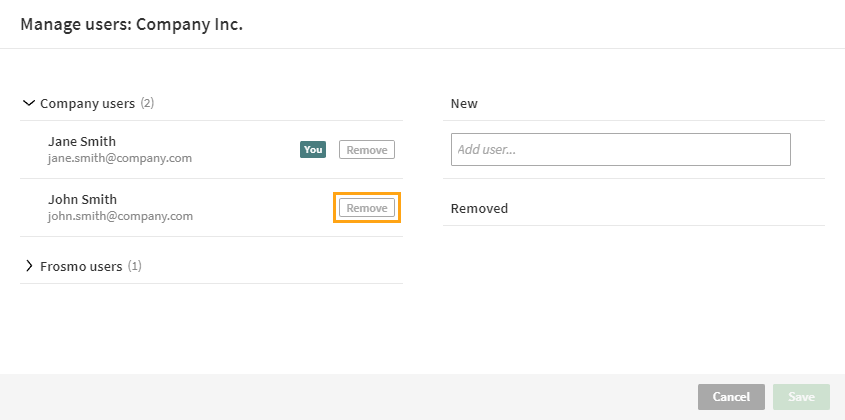 Removing one or more users from the same company