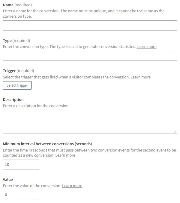 Creating a conversion definition