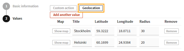 Creating a geolocation custom action