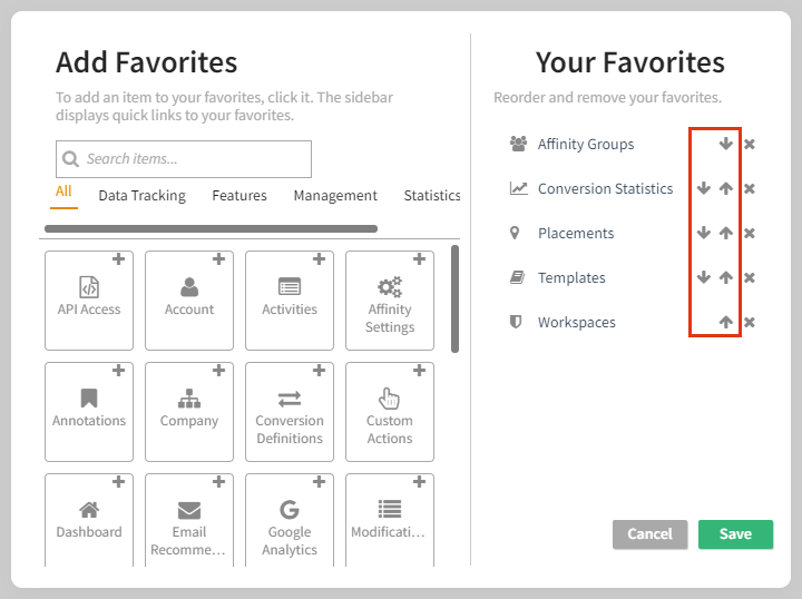 Reordering favorites