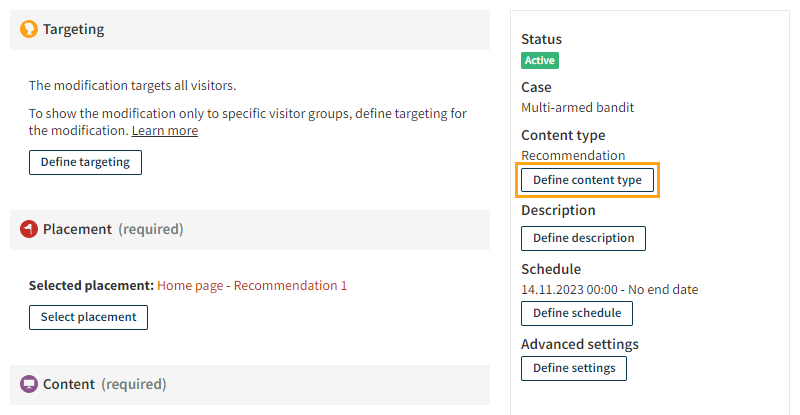 Changing the content type of a modification