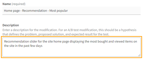 Defining the description for a modification