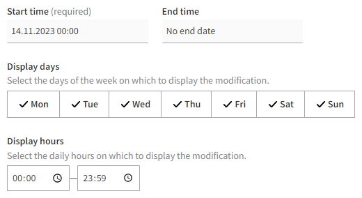 Defining the schedule for a modification