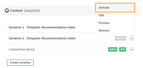 Activating a variation