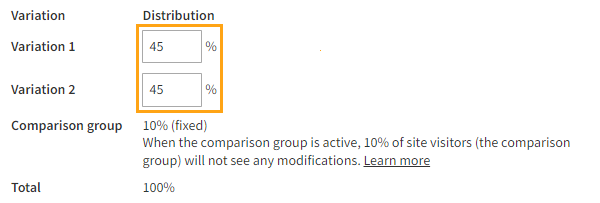 Defining the variation distribution for an A/B test modification