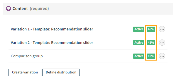 Viewing the current variation distribution for an A/B test modification