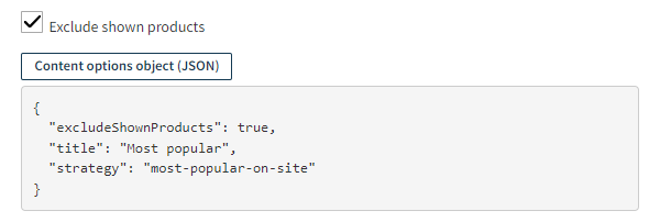 Viewing the JSON object describing the full content options for the variation