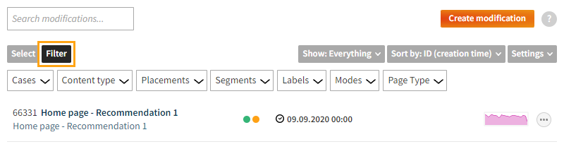 Filtering modifications