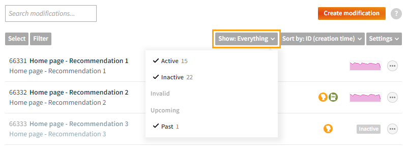 Filtering modifications