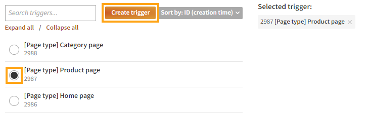 Changing the selected trigger