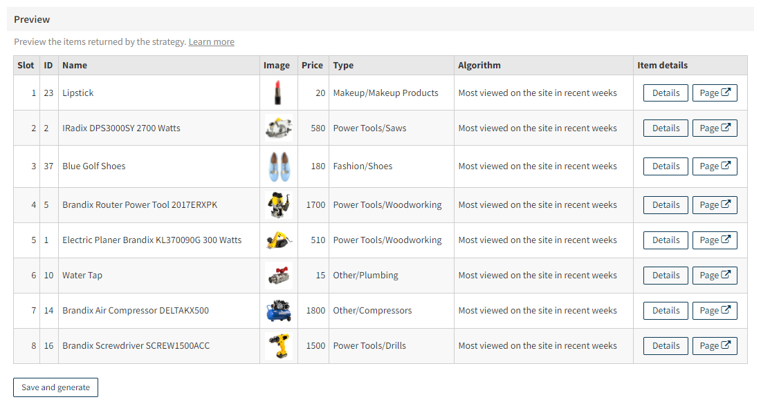 Previewing the recommendation data of a strategy