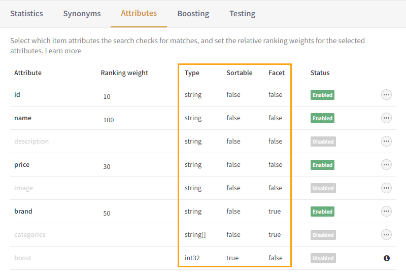 Defining target attributes for the search