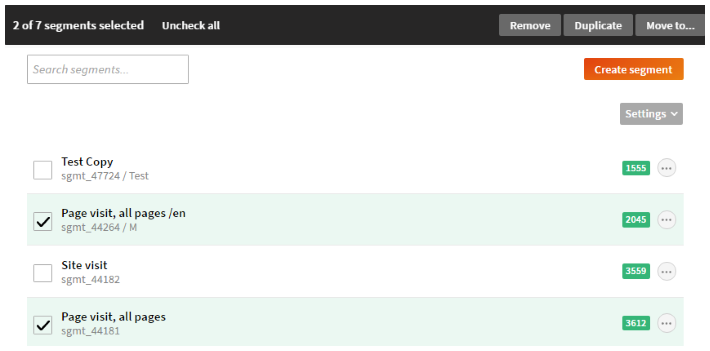 Selecting multiple segments