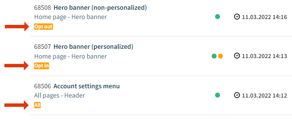 Modifications labeled based on their visitor group setting