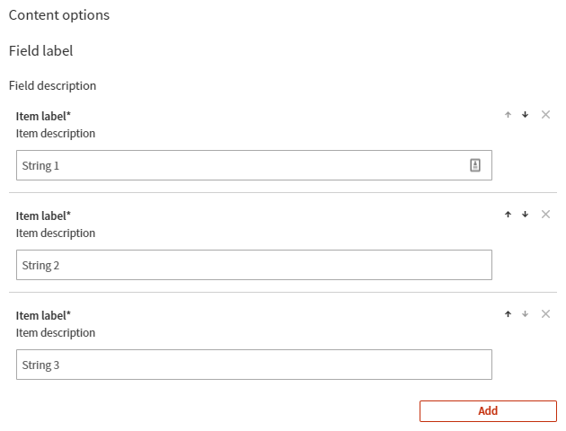 Content options UI with an array field