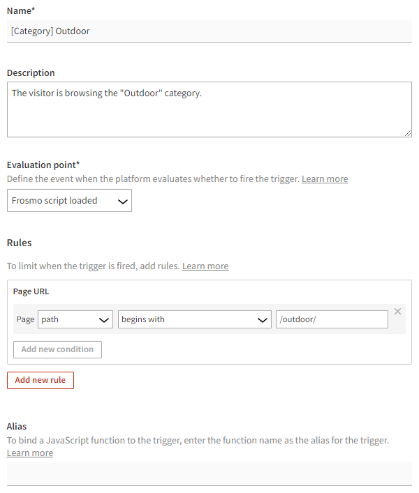 Defining the trigger settings