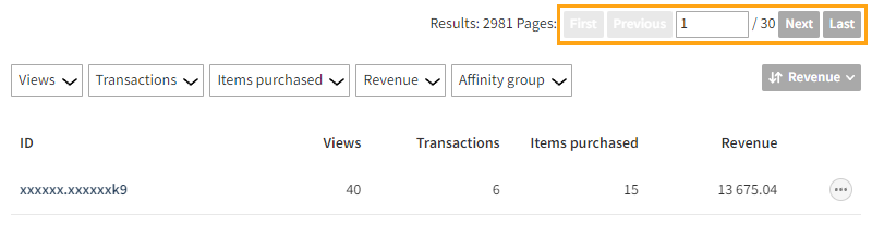 Navigating the visitor list with page controls