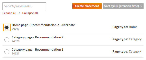 Selecting the placement for the recommendation modification