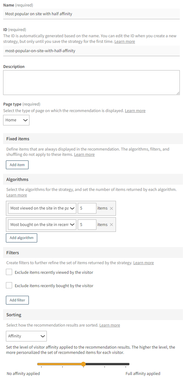 Complete recommendation strategy in the Control Panel