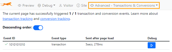 Testing transaction tracking